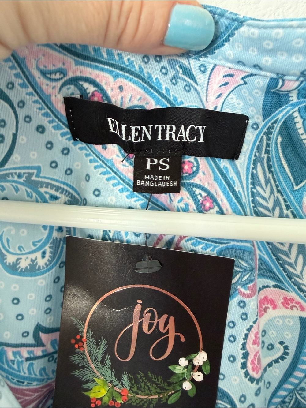NWT Ellen Tracy Pajama Set Size Petite Small Blue Pink Paisley 2 Piece Spring - Picture 4 of 12